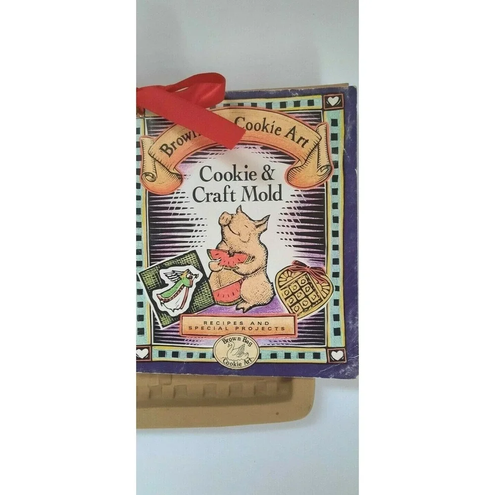 Vintage Brown Bag Cookie Art & Pampered Chef Stoneware Heart Cookie Mold Set
